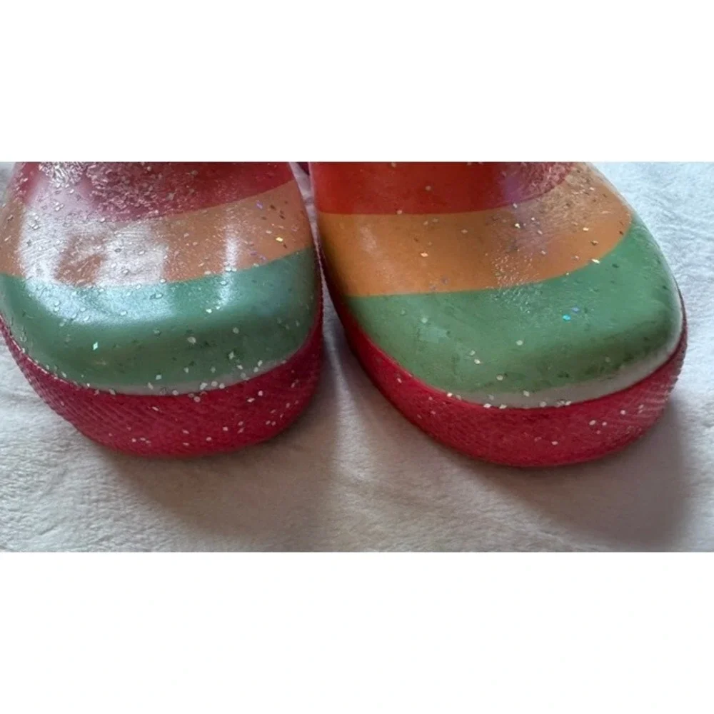 Hunter Kids First Classic Rainbow Glitter Rain Boots Multi Color Stripe UK 11